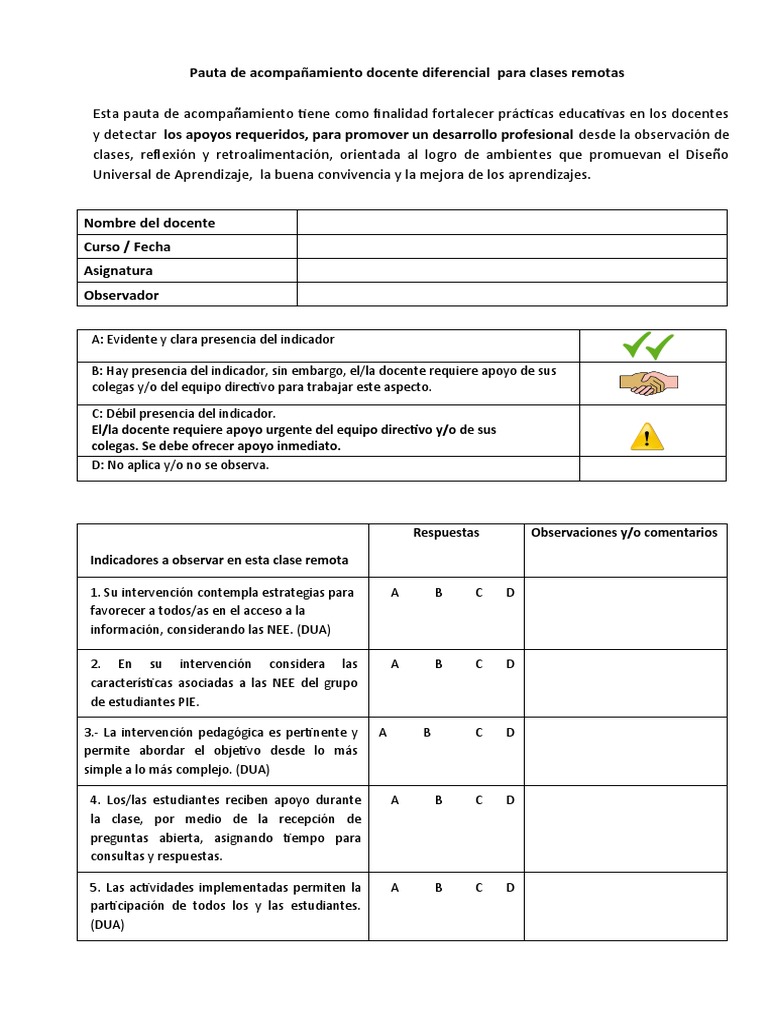 Pauta de Acompañamiento Docente PIE | PDF | Maestros | Teoría de la ...