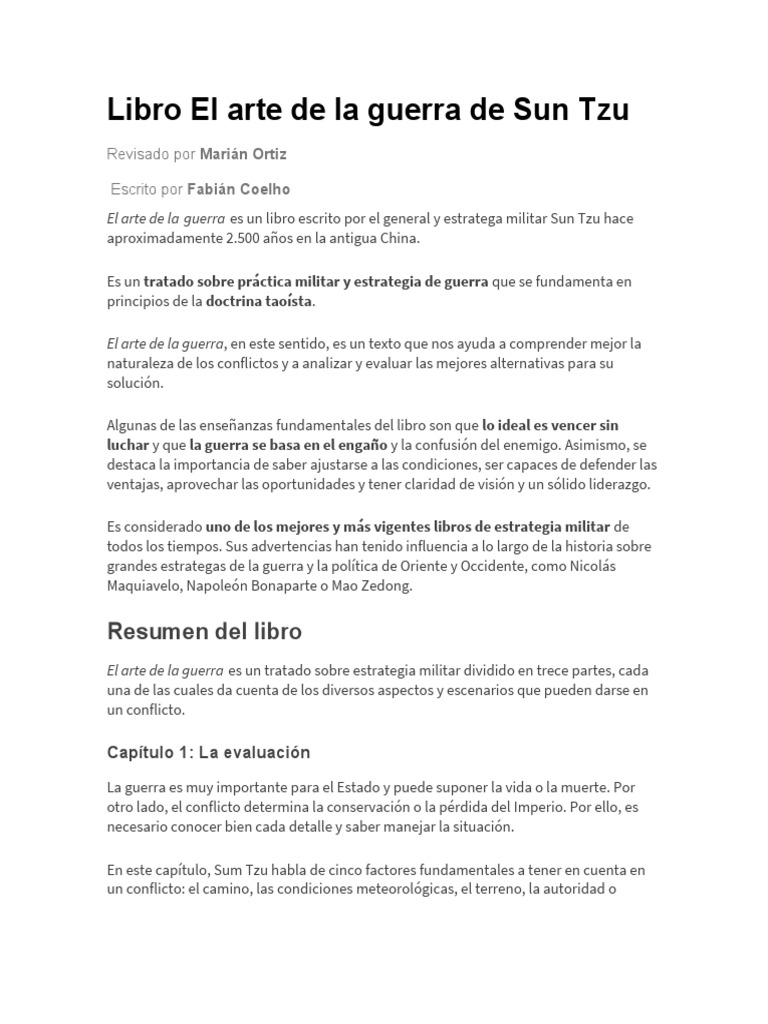 Resumen Libro El Arte de La Guerra de Sun Tzu PDF El arte de la guerra Estrategia militar