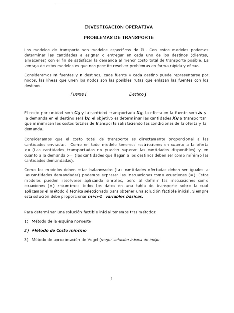 Método de Costo Mínimo en Transporte | PDF | Transporte | Vatio