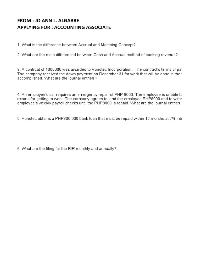 Accounting Aptitude Test | PDF | Accrual | Payments