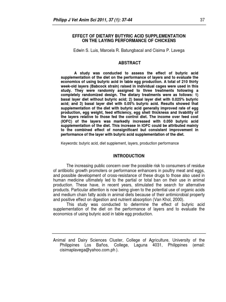 OK - Effect of Dietary Butyric Acid Supplementation | PDF | Dietary ...