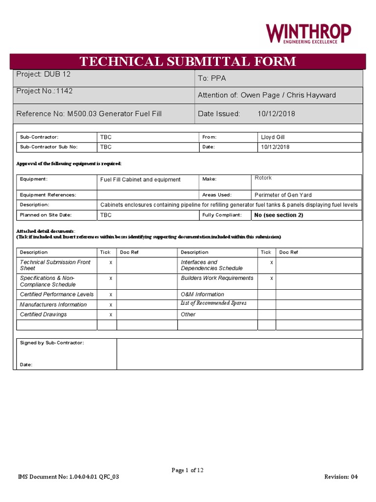 Generator Fuel Fill Technical Submittal | PDF | World Wide Web ...