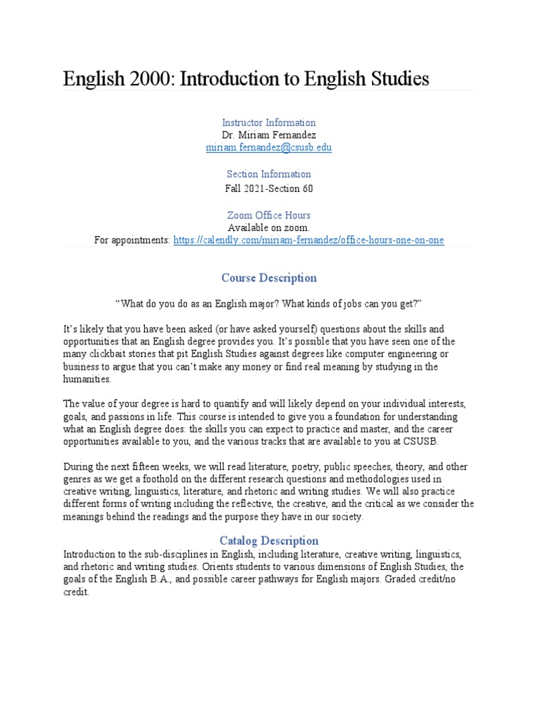 English 2000 Syllabus | PDF