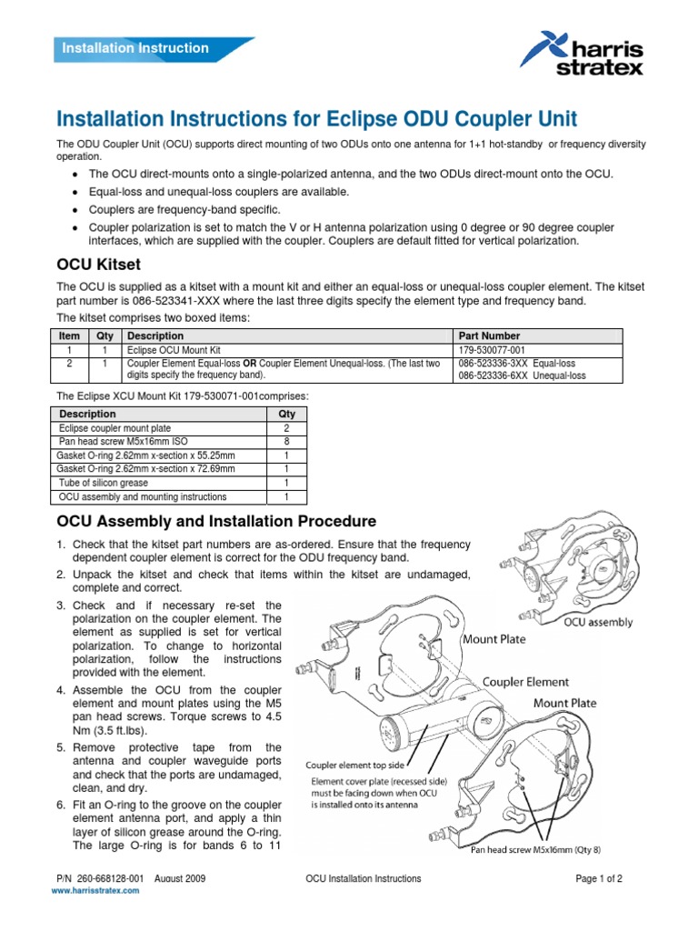 Installation Instructions For Eclipse ODU Coupler Unit PDF Nut