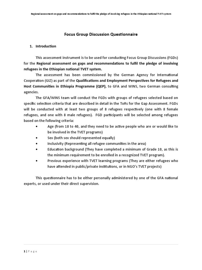 Focus Group Discussion Questionnaire (24.01.2022) | PDF | Refugee ...