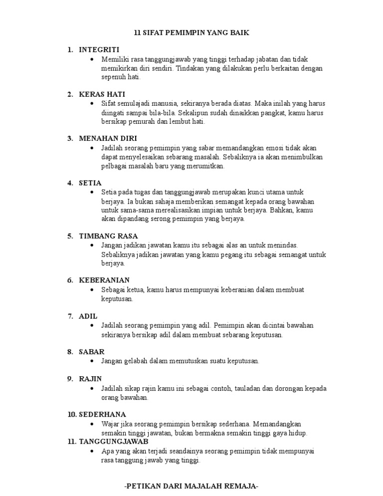 11 Sifat Pemimpin Yang Baik Pdf
