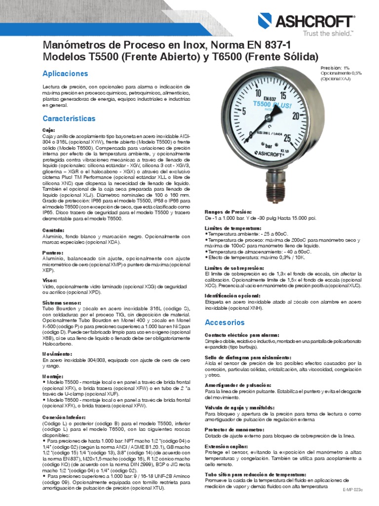 Ashcroft t5500 PDF Presión Medida de presión