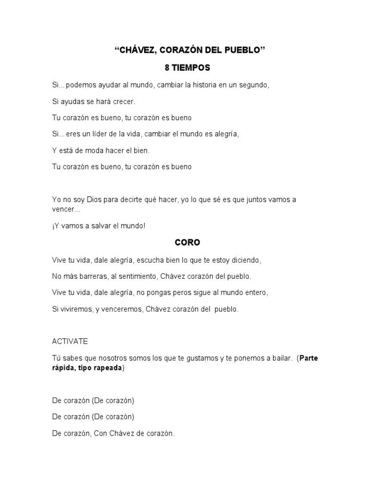 Letra Chávez Corazón Del Pueblo | PDF