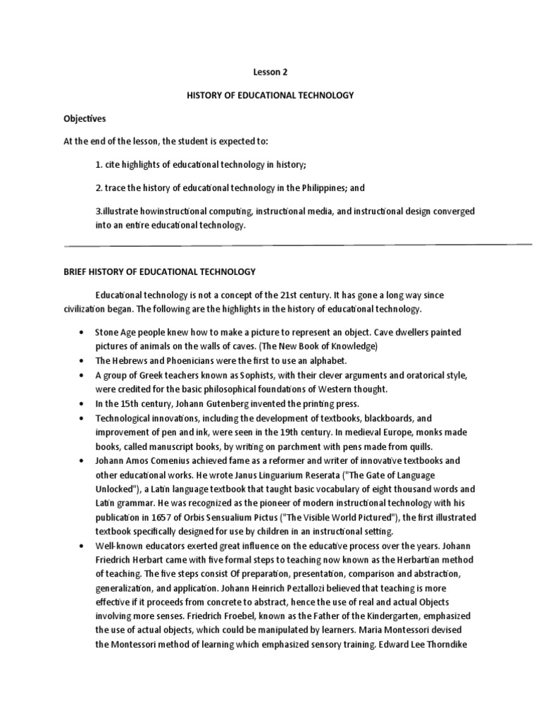 History of Educational Technology Overview | PDF | Educational ...