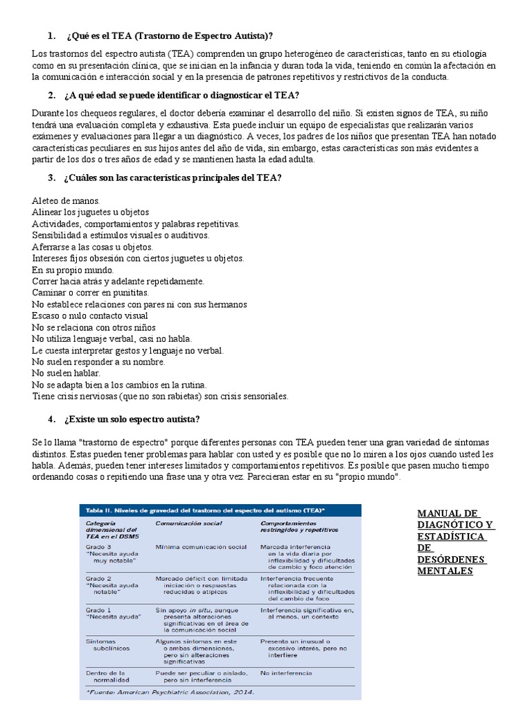 Definición y características del TEA | PDF | Espectro autista ...