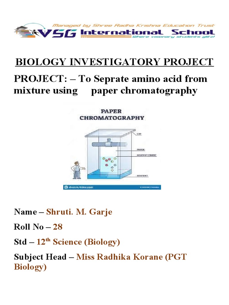 BIOLOGY Investigatory Project PDF Chromatography Elution
