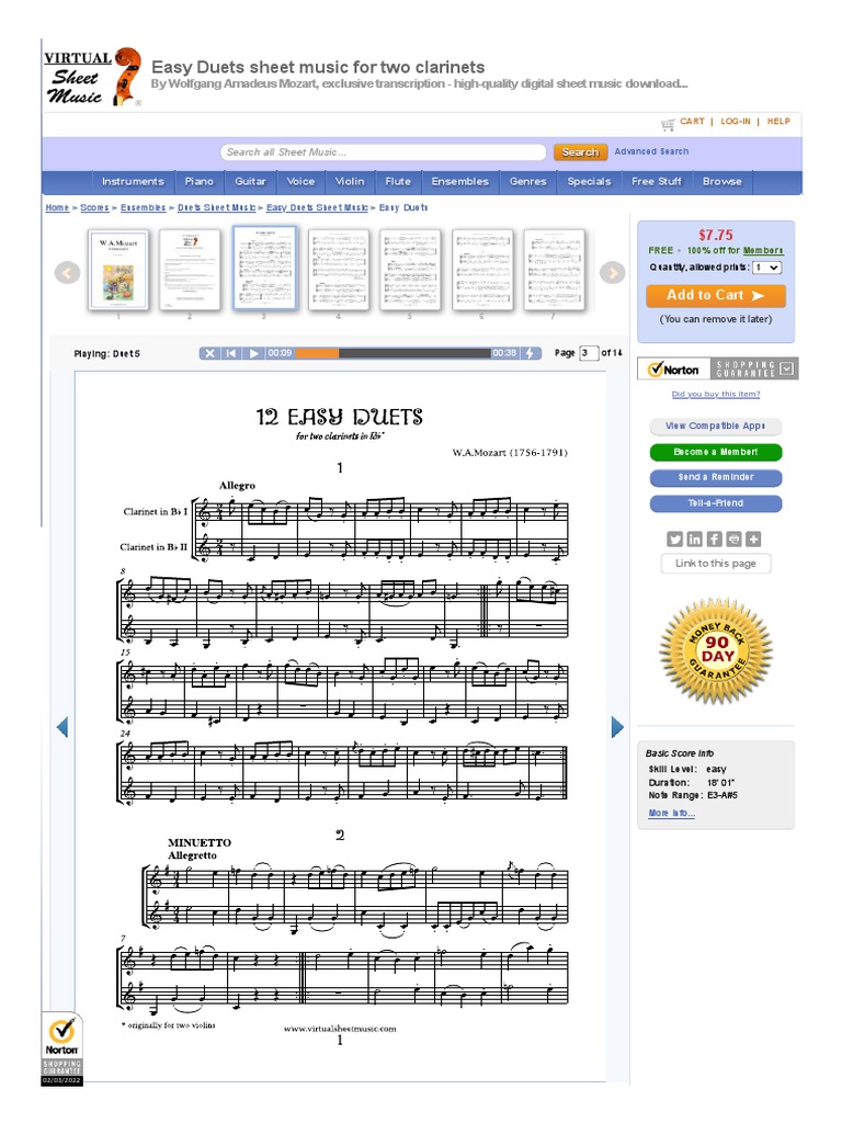 Mozart Easy Duets Sheet Music For Two (PDFinteractive) PDF