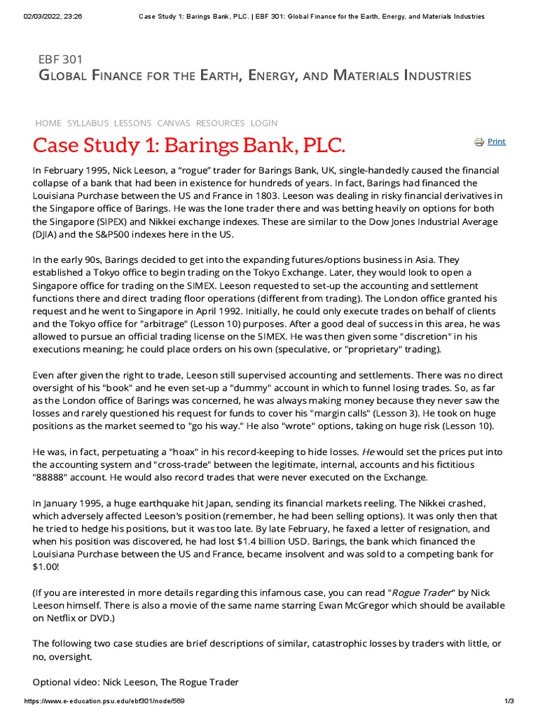 case study 1 barings bank plc