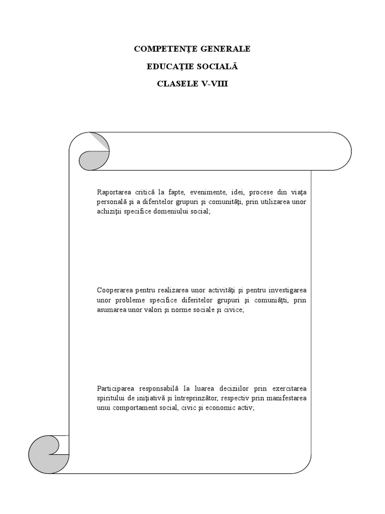 Competente Generale Si Specifice Sociala | PDF