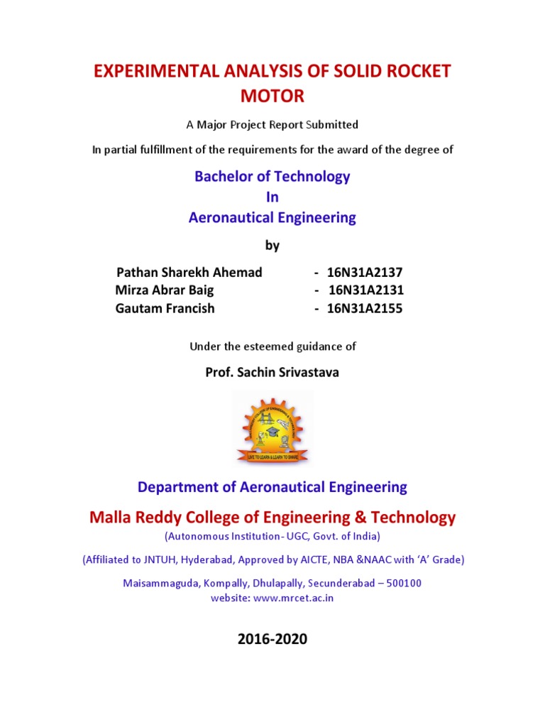 Experimental Analysis of Solid Rocket Motor | PDF | Rocket Engine ...