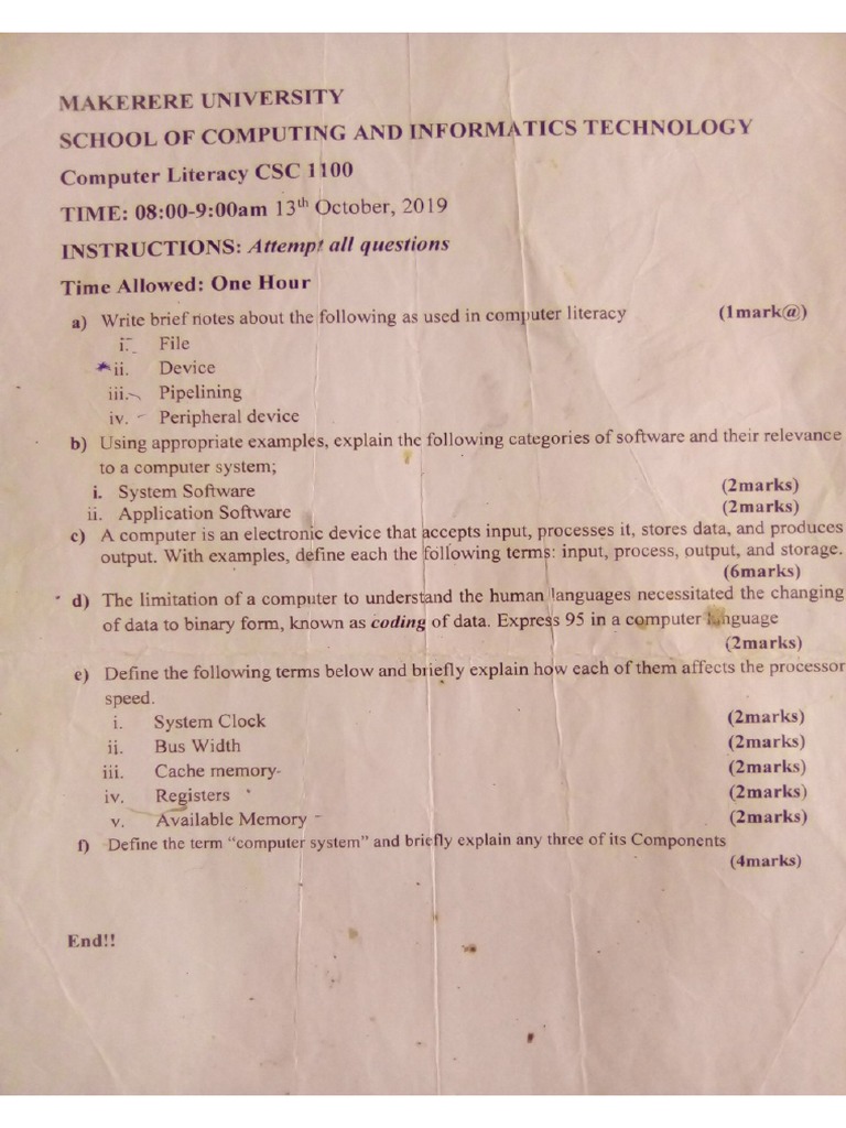 Computer Literacy Test PDF