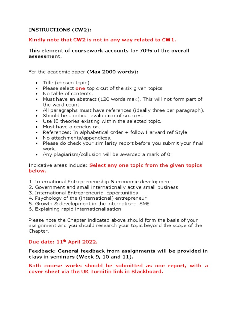 CW2 Guidelines for Academic Paper | PDF