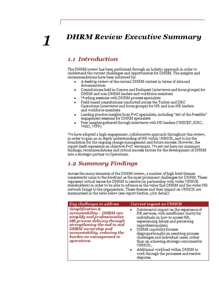 PWC Executive Summary HR Review Report PDF