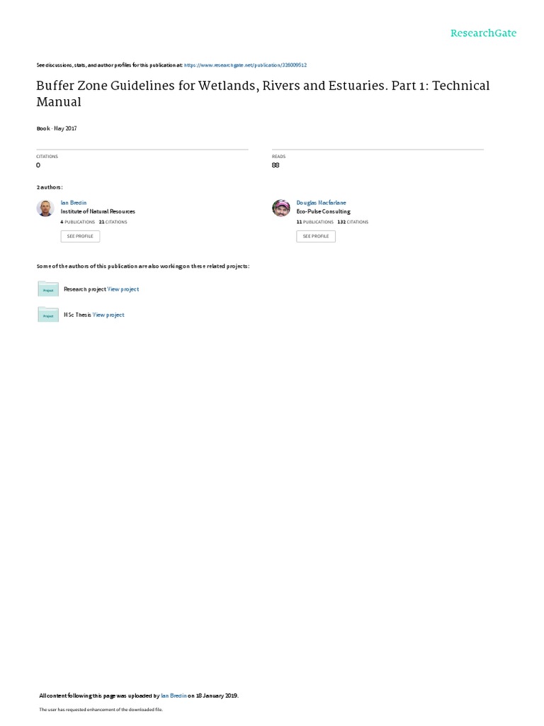 Buffer Zone Guidelines For Wetlands, Rivers and Estuaries. Part 1