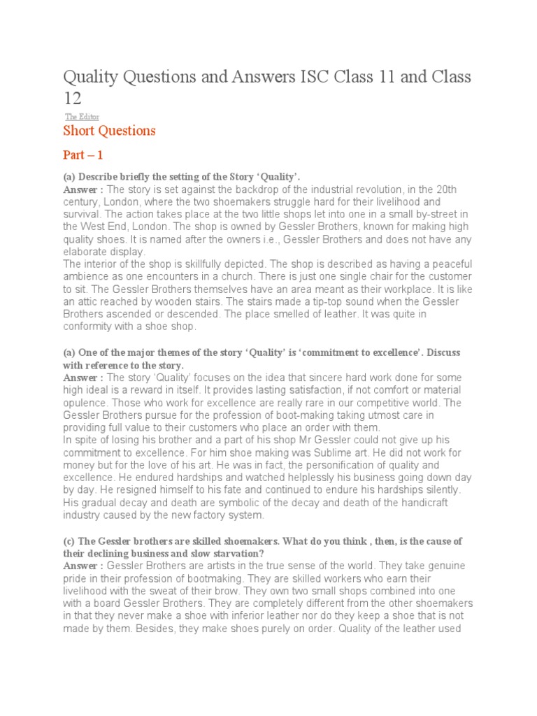 Quality Questions and Answers ISC Class 11 and Class 12 PDF Shoe