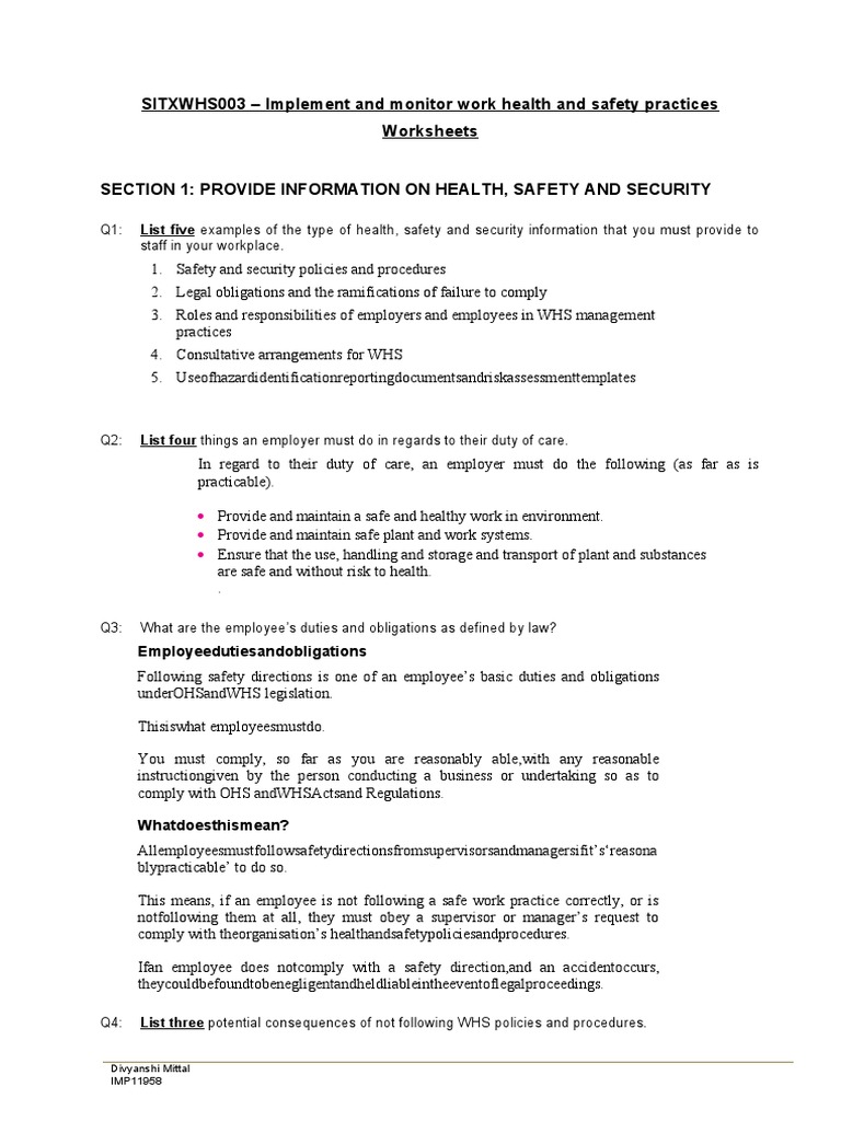 Work Health and Safety Practices Guide | PDF | Occupational Safety And ...