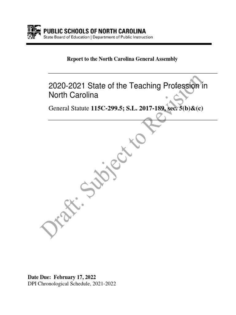 2020-21 State of The North Carolina Teaching Profession | PDF | Teachers |  Employment