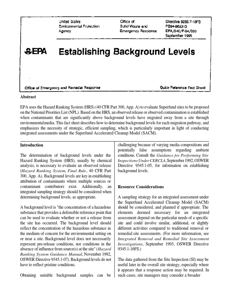 02 - Establishing Background Levels - EPA - 1995 | PDF | Superfund ...