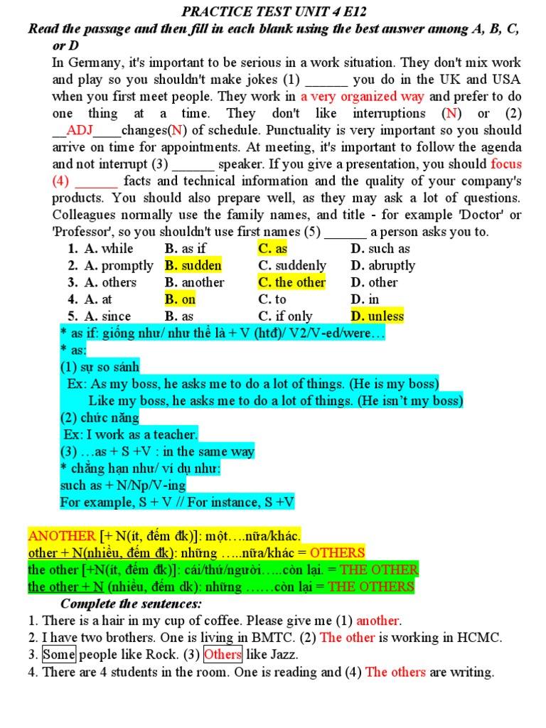 Practice Test Unit 4 E12b10 | PDF | Education In The United States