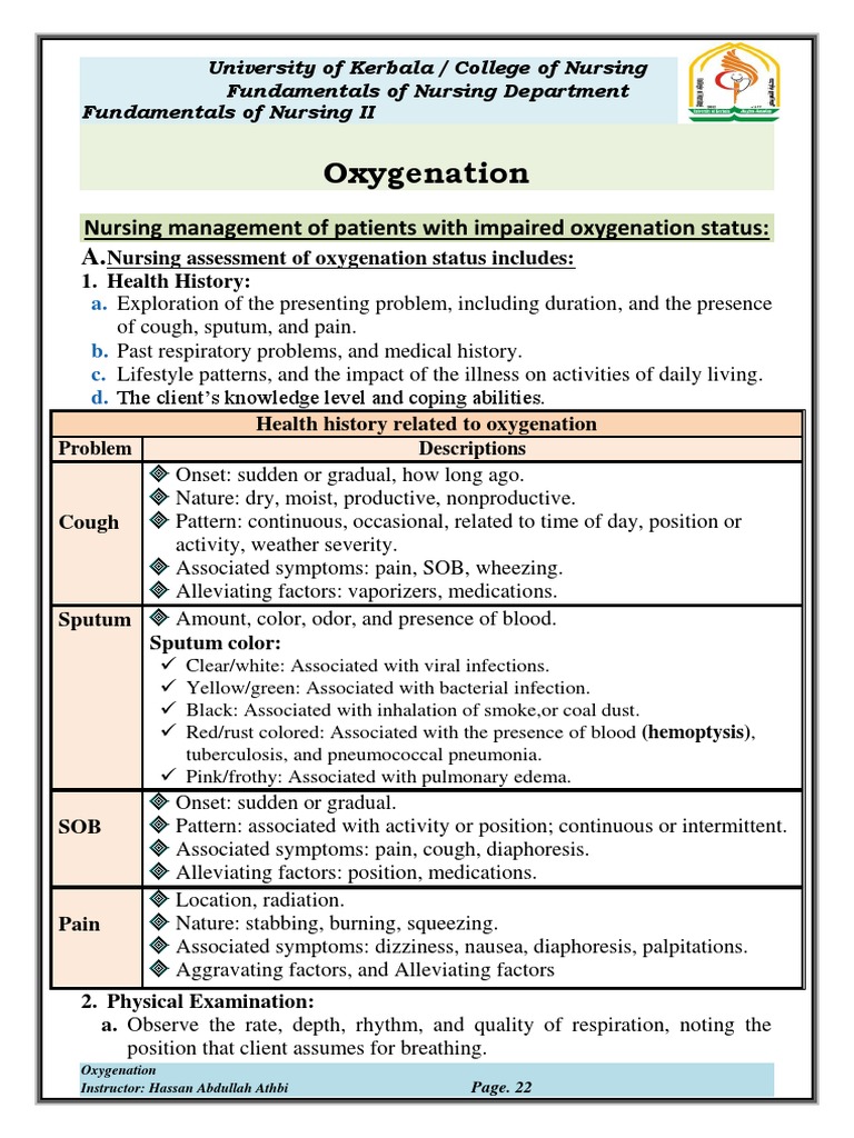 Nursing Management of Oxygenation Issues | PDF | Breathing | Hypoxia ...