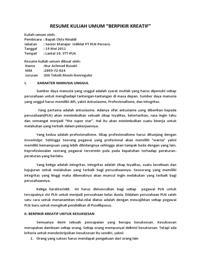 Contoh Resume Kuliah Umum