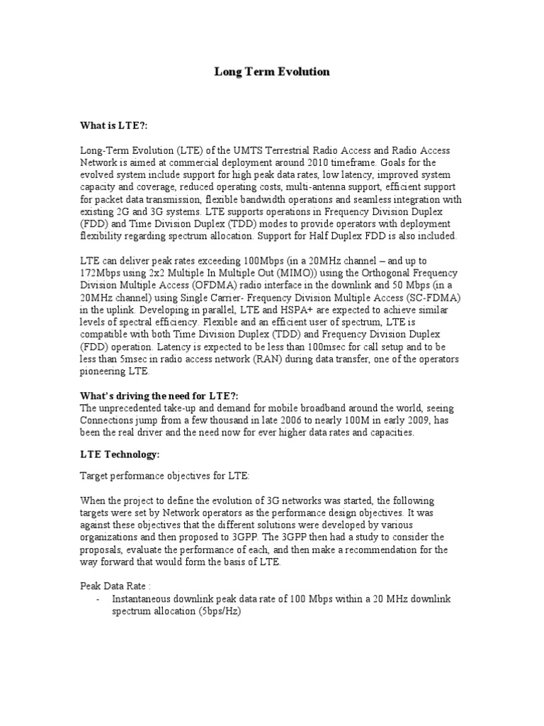 Long Term Evolution | PDF | High Speed Packet Access | Lte ...
