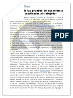 Legalidad de Las Pruebas de Alcoholemia o Similares Practicadas Al Trabajador