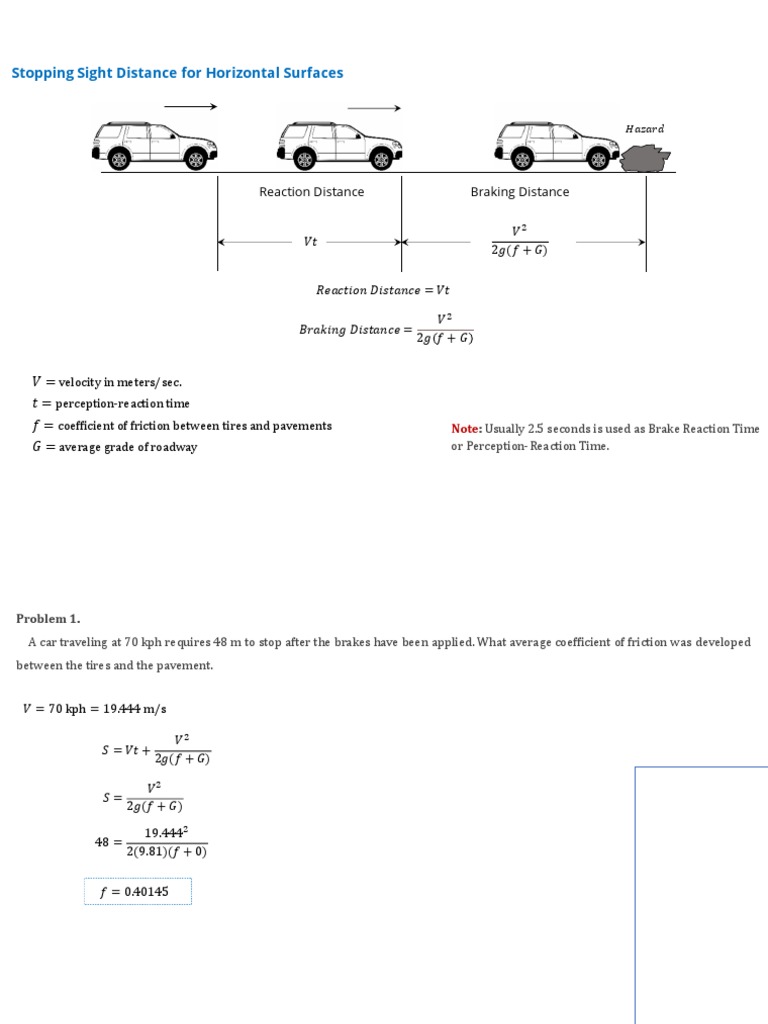 Stopping and Passing Sight Distance Calculations | PDF | Traffic ...
