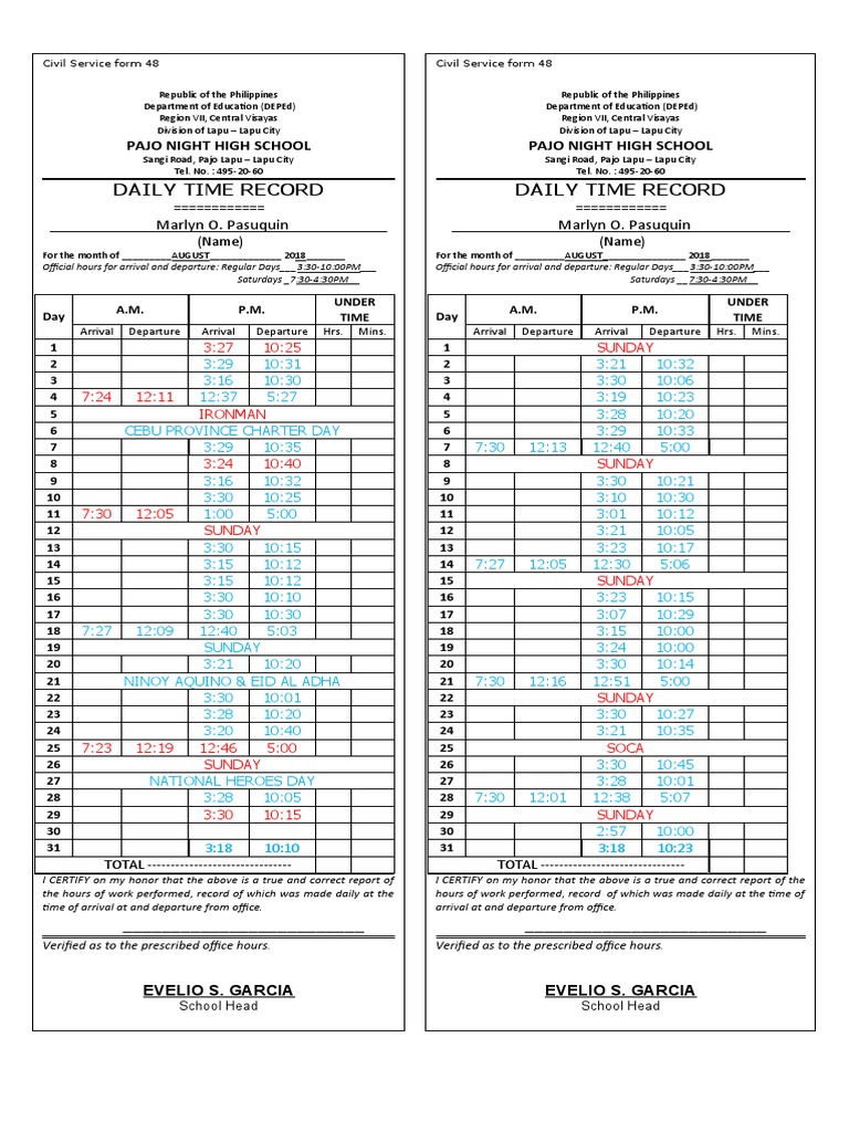 Dtr form for teachers1 pdf philippines
