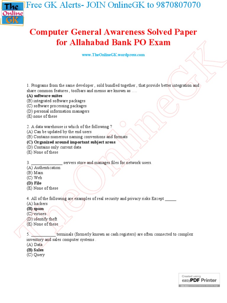 Computer Awareness for Bank PO Exam | PDF | Computers