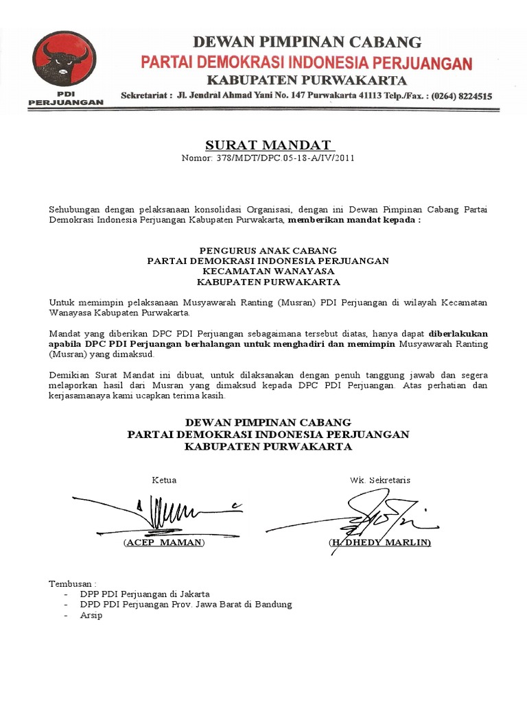 Contoh Surat Mandat Informasi Seputar Dunia Militer Dan