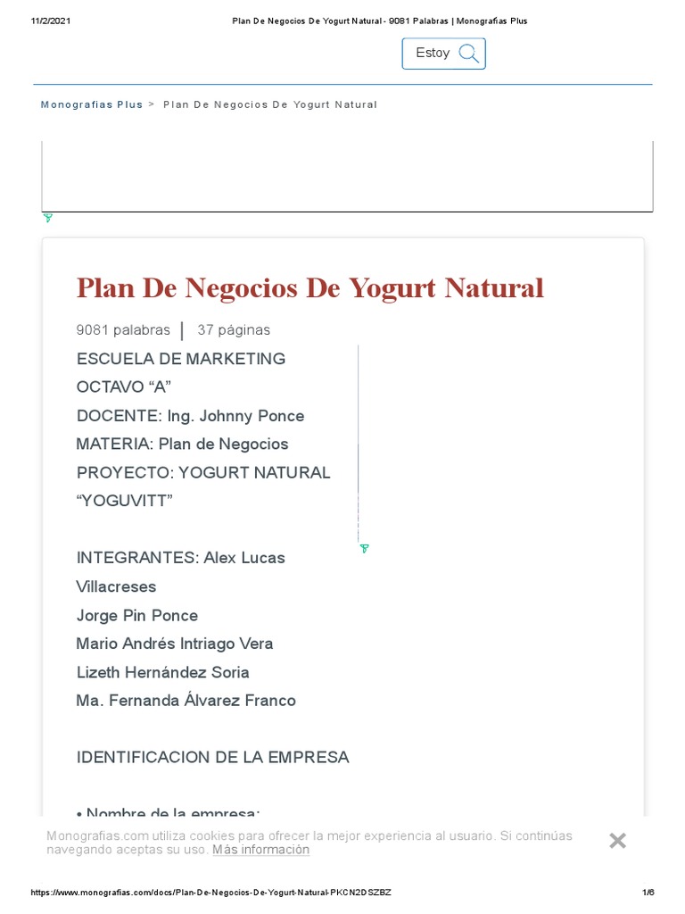 Plan de Negocios de Yogurt Natural | PDF | Business | Economias