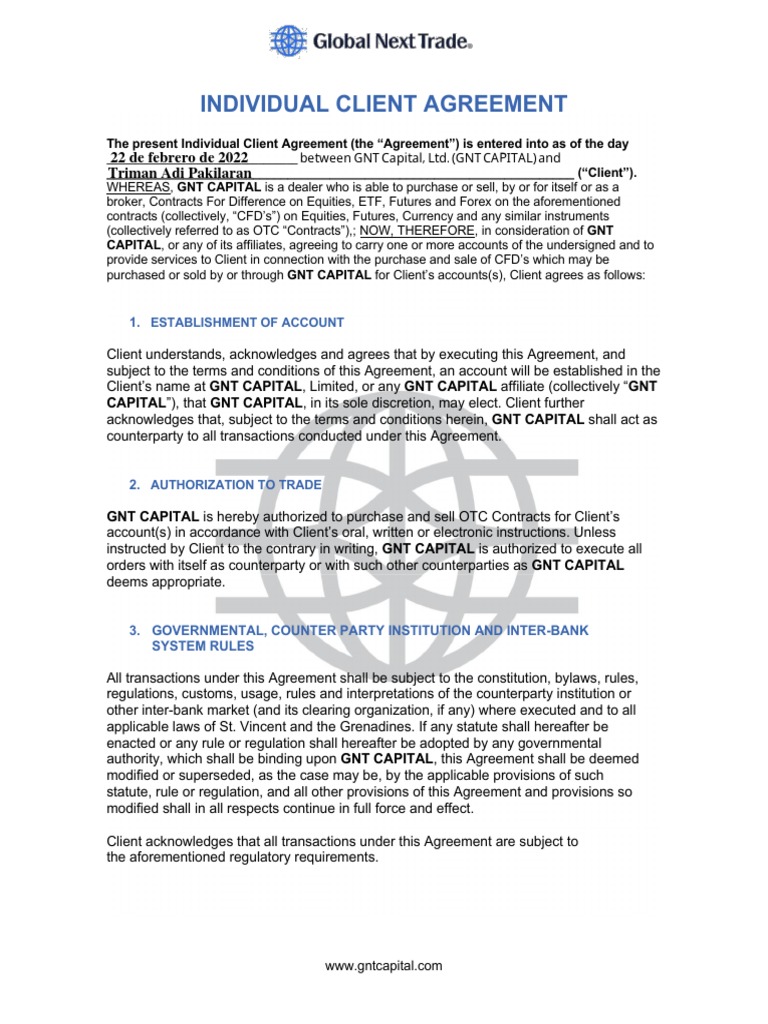 Individual Client Agreement for Trading Contracts for Difference on ...