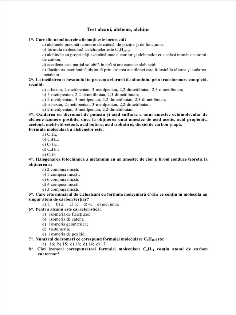 Test Alcanialchenealchine | PDF