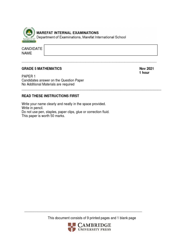 Term 1 - Paper 1 Grade 5 | PDF
