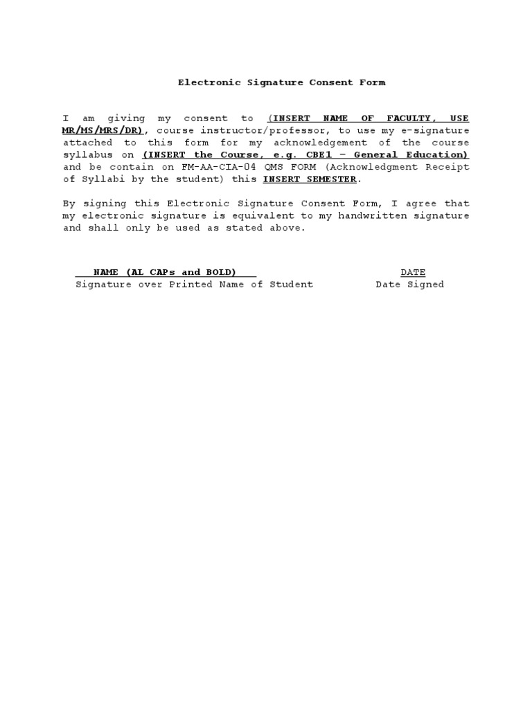 Electronic Signature Consent Form PDF