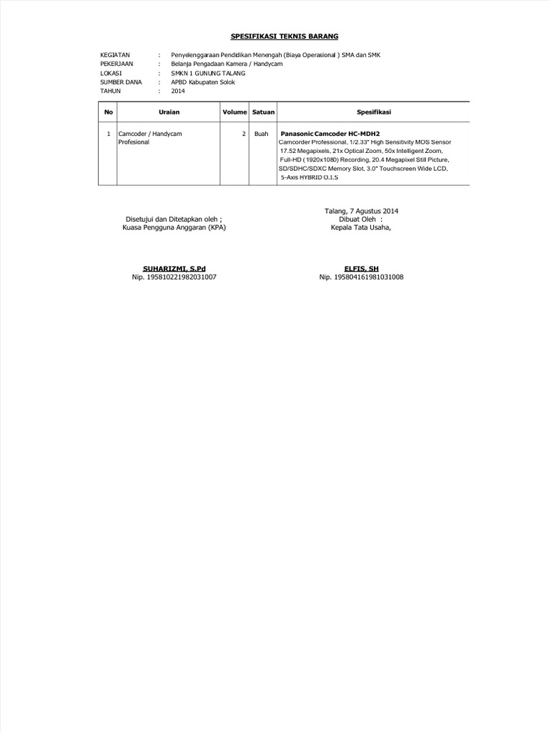 Pengadaan Alat Pendidikan SMKN 1 2014 | PDF