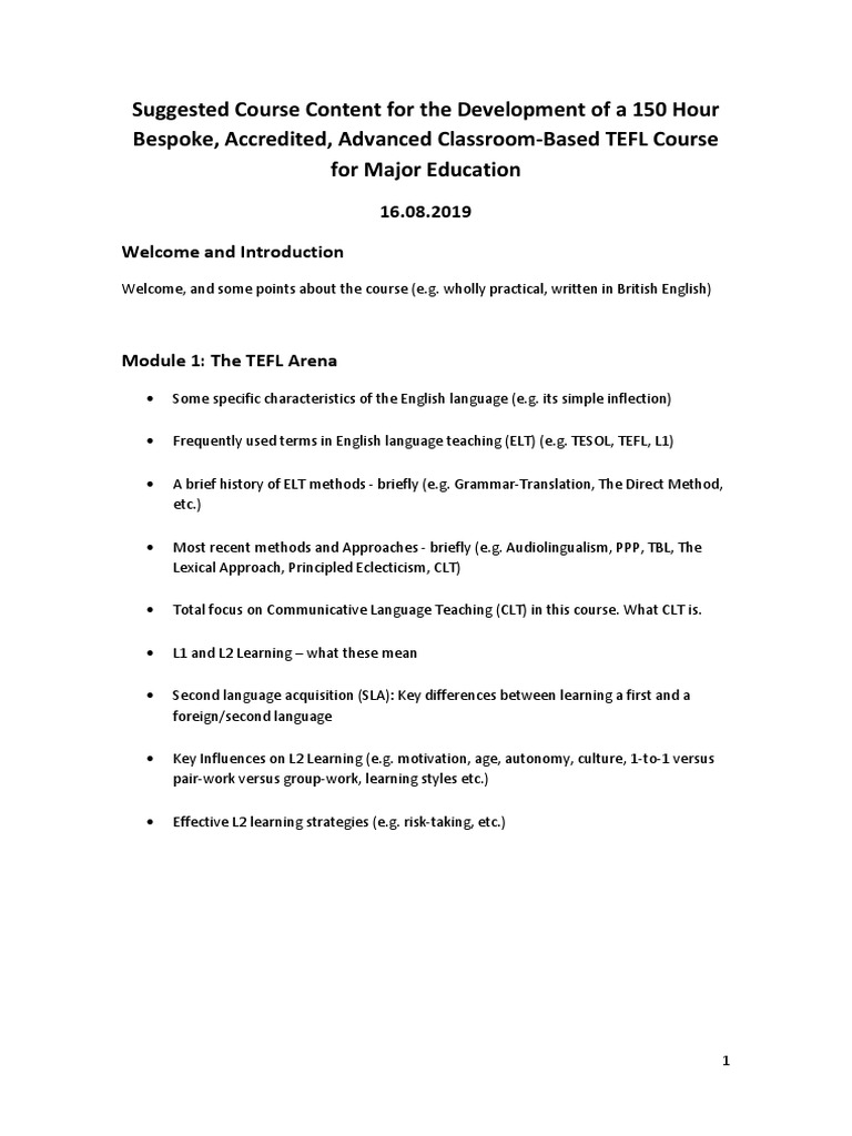 TEFL Course Content Overview | PDF | Lesson Plan | Teachers