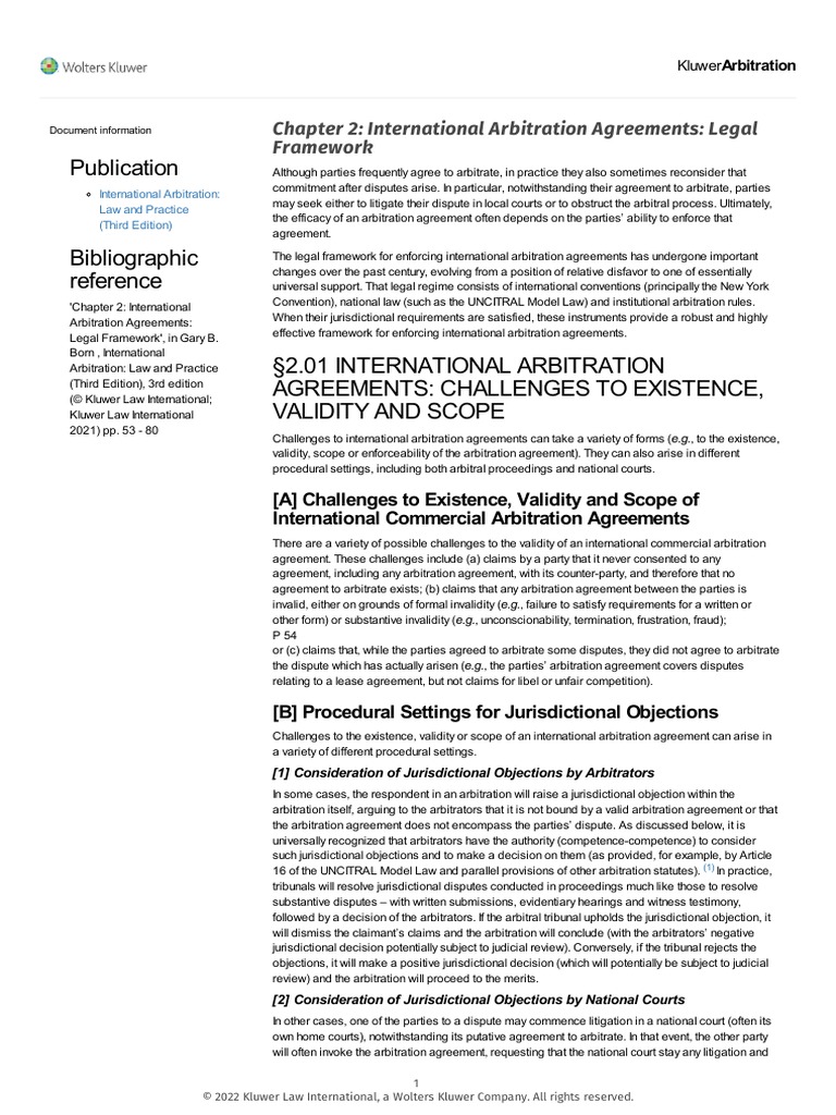 ch2 Int Arb Agreements Legal Framework | PDF | Arbitration | Jurisdiction