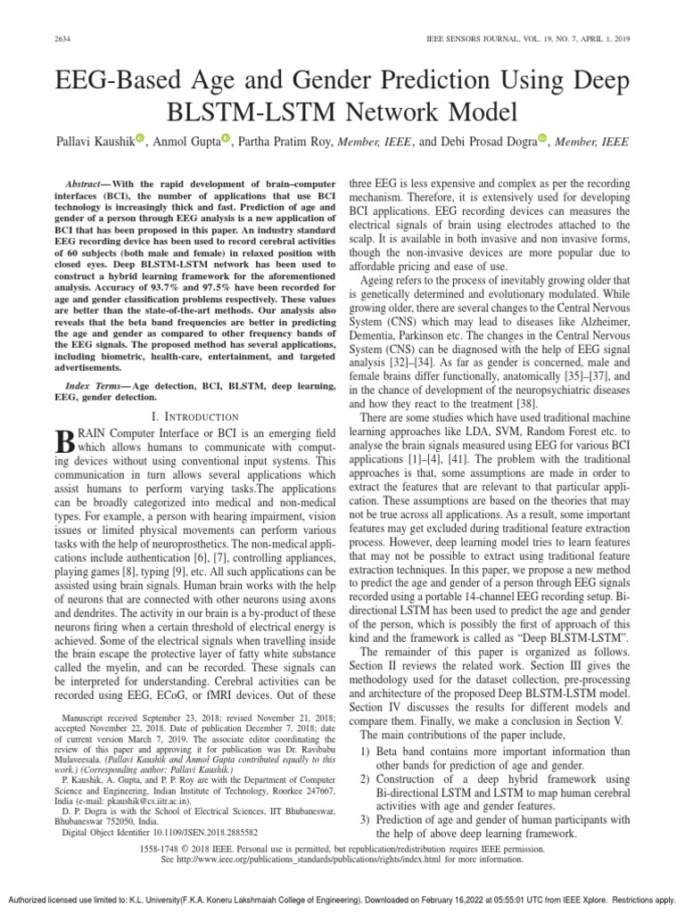 EEG-Based Age and Gender Prediction Using Deep BLSTM-LSTM Network Model ...