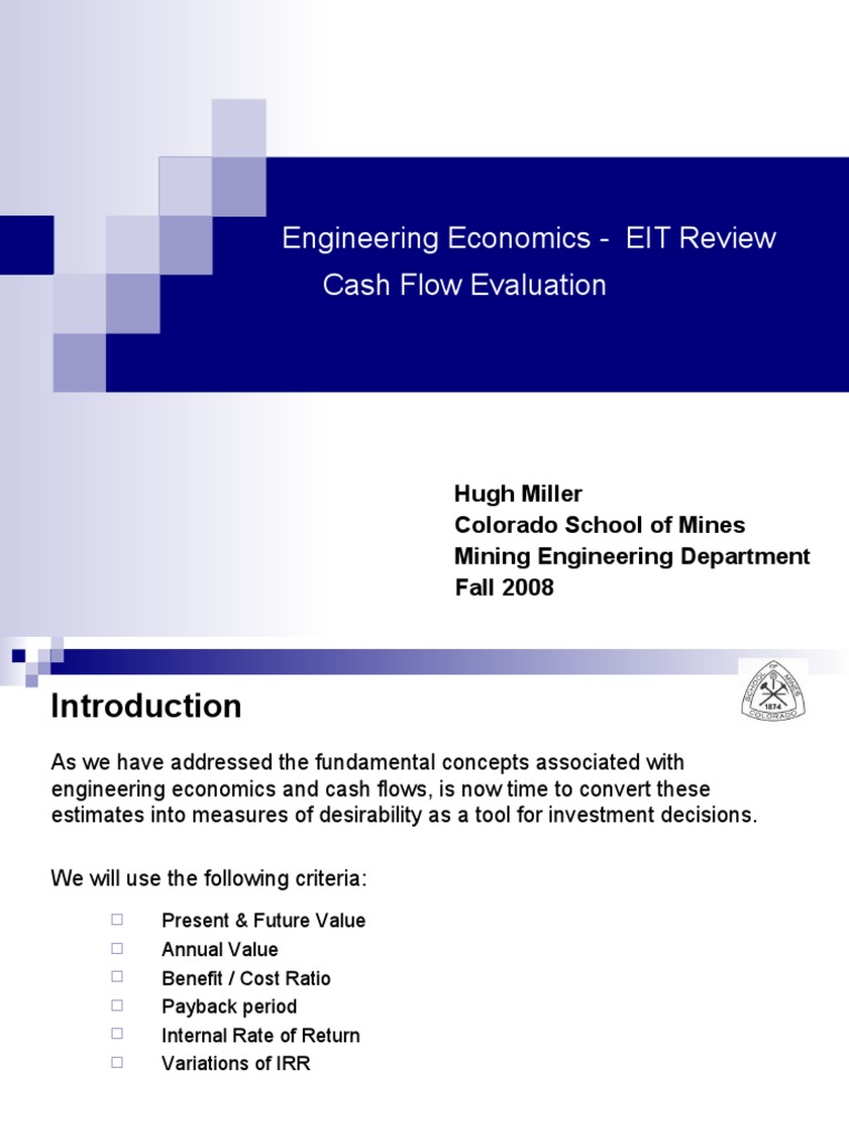 Engineering Economics EIT Review Cash Flow Evaluation PDF