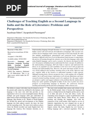 Challenges of Teaching English as a Second Language in India and the Role of Literature: Problems and Perspectives