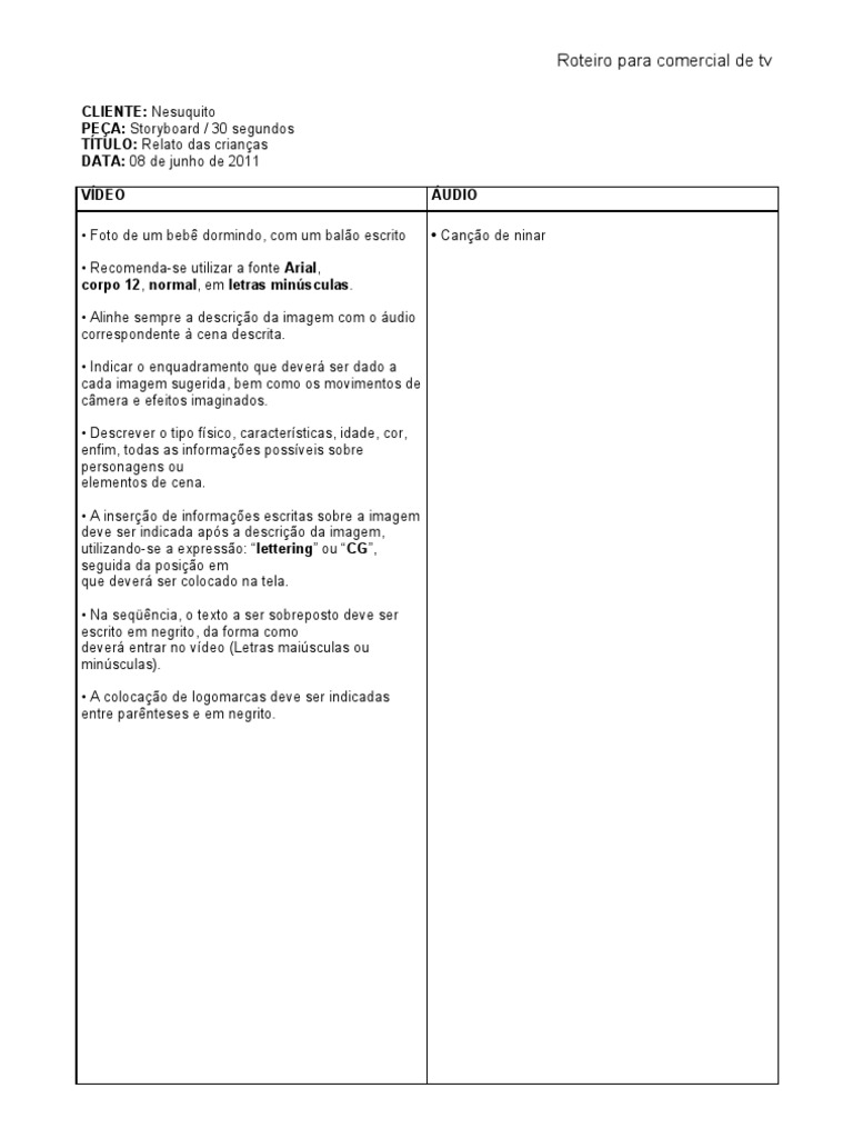 Roteiro para Comercial TV (Modelo) | PDF