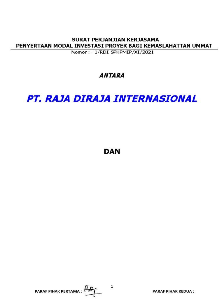 Kerjasama Investasi PT Raja Diraja | PDF