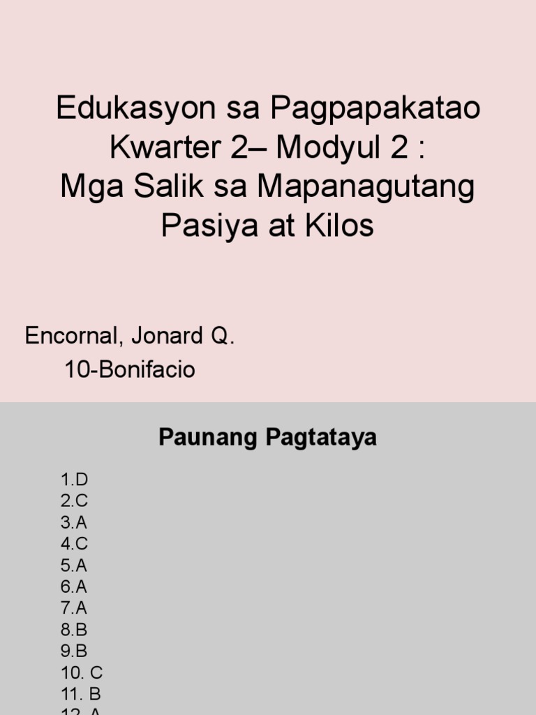 E.S.P Module 2 Quarter 2 | PDF